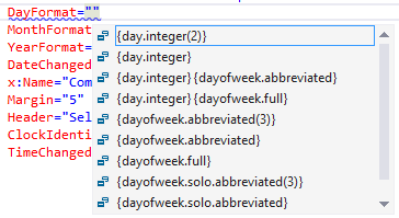 Intellisense da propriedade DayFormat